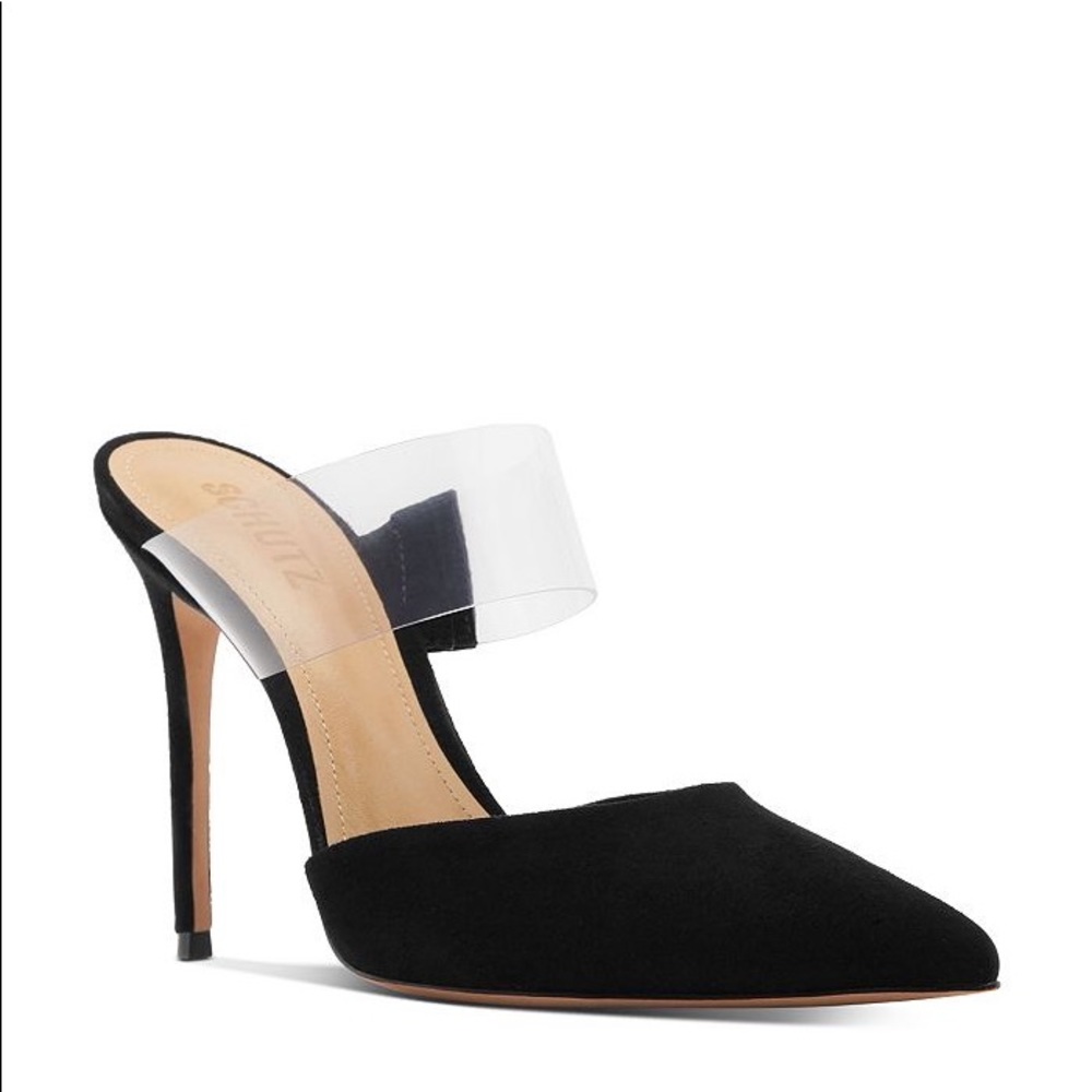 Schutz Sionne Clear Strap Pointed Toe Mule In Black